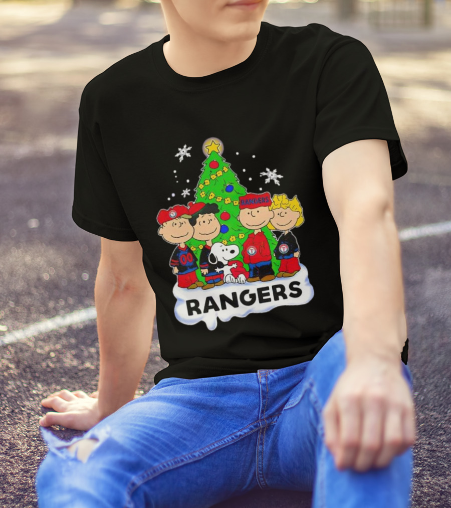 Peanuts Snoopy Christmas Tree Texas Rangers Winter Holiday T-Shirt
