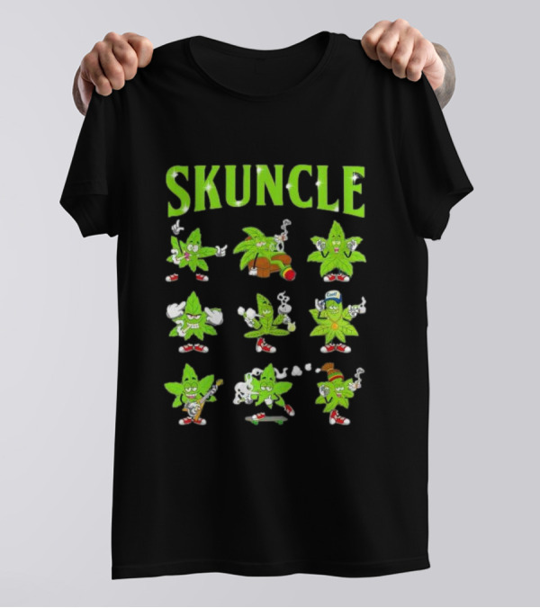 SKUNCLE Smells Like Weed Funny Cartoon Characters Smoking T-Shirt