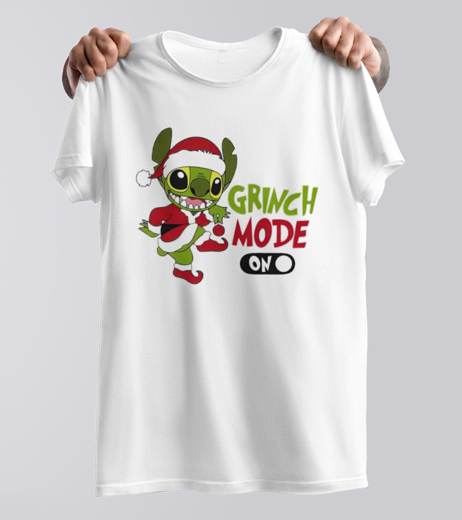 Stitch Grinch Mode On Christmas Santa Hat Festive T-Shirt