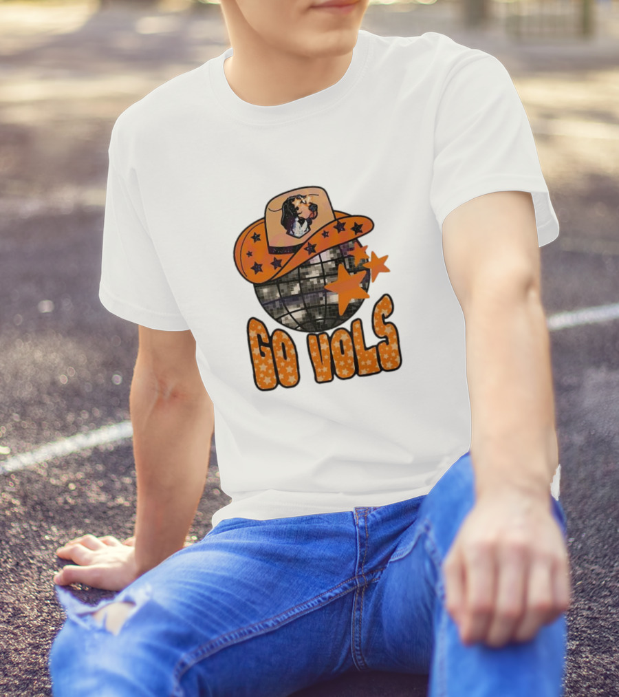 Tennessee Vols Go Vols Disco Ball Cowboy Hat Stars NCAA Mascot T-Shirt
