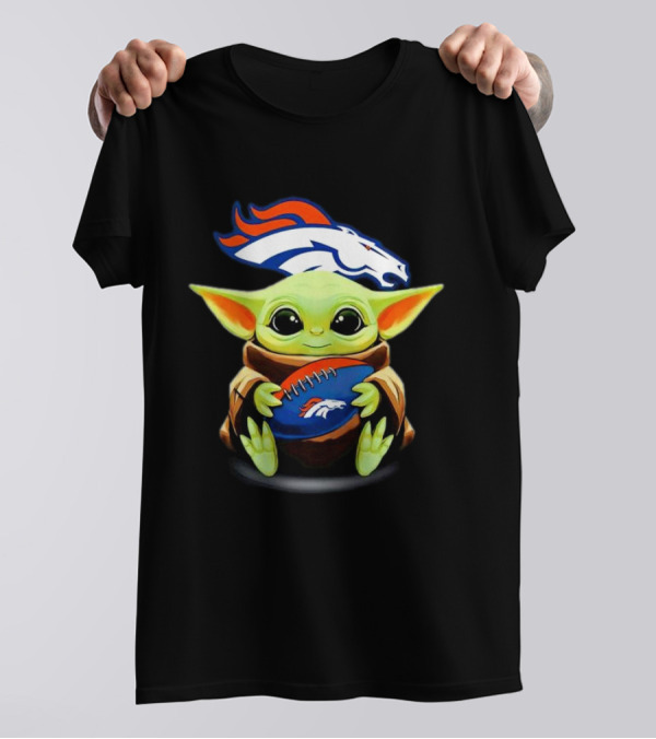 Baby Yoda Hugs Denver Broncos Football T-Shirt