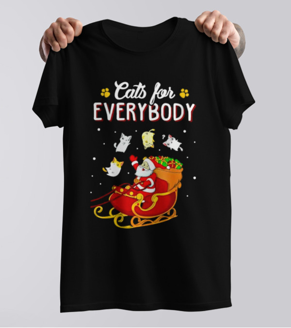 Cats For Everybody Santa With Cats Sleigh Christmas T-Shirt