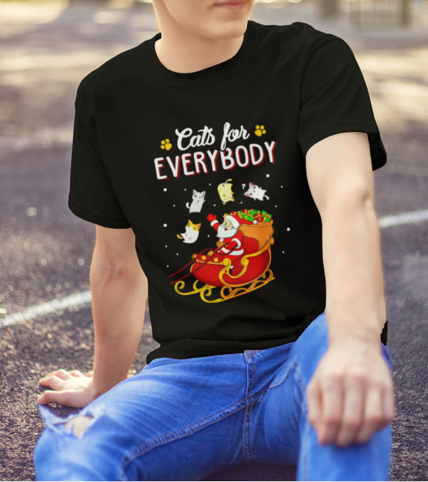 Cats For Everybody Santa With Cats Sleigh Christmas T-Shirt