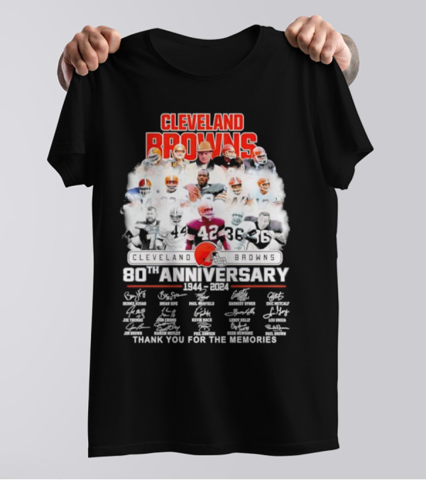 Cleveland Browns 80th Anniversary 1944 2024 Thank You For The Memories Iconic Players And Signatures T-Shirt
