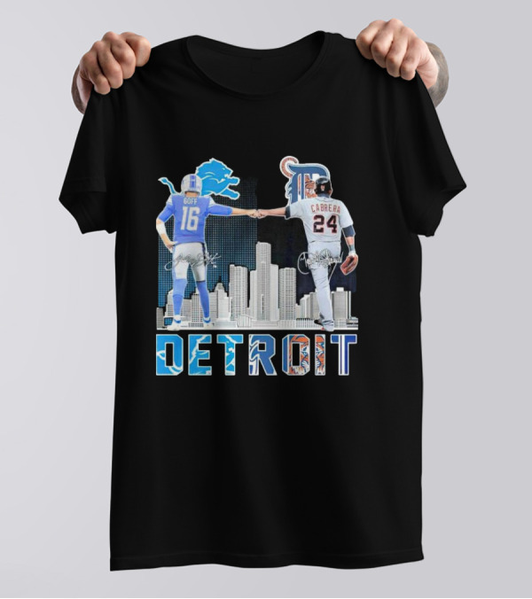 Detroit City Signatures Lions Goff Tigers Cabrera T-Shirt