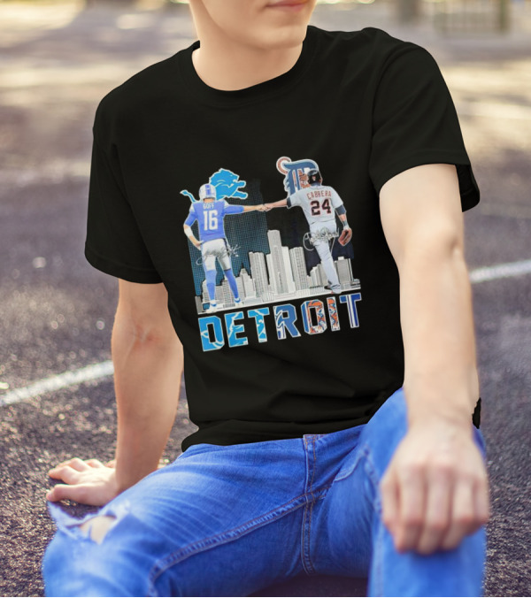 Detroit City Signatures Lions Goff Tigers Cabrera T-Shirt