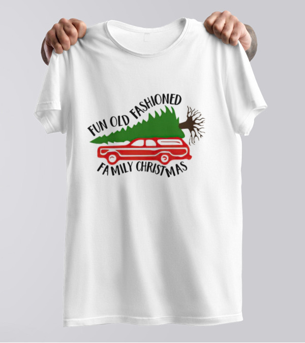 Fun Old Fashioned Family Christmas Station Wagon Tree Scene T-Shirt