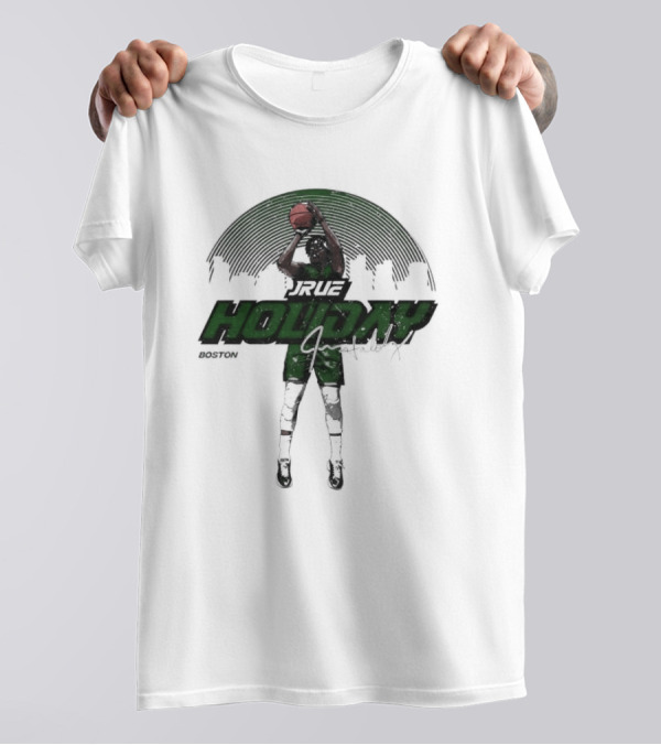 Jrue Holiday Boston Celtics Skyline Basketball Signature T-Shirt