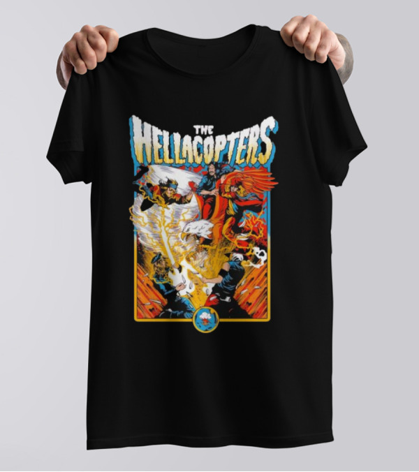 The Hellacopters Superhero Comic Rock Battle Machado T-Shirt