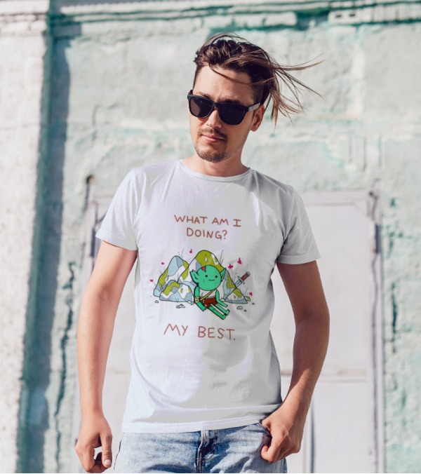 What Am I Doing My Best Cute Goblin Warrior Relaxing By Rocks T-Shirt