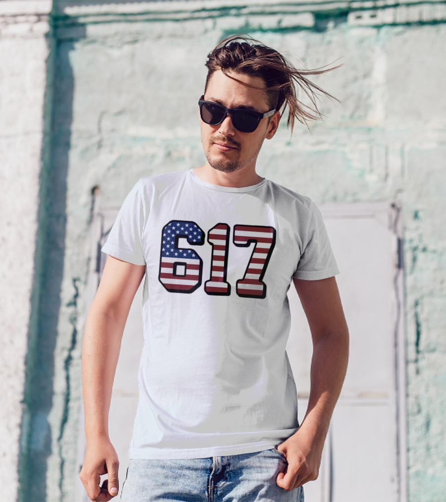 Boston 617 USA Flag T-Shirt