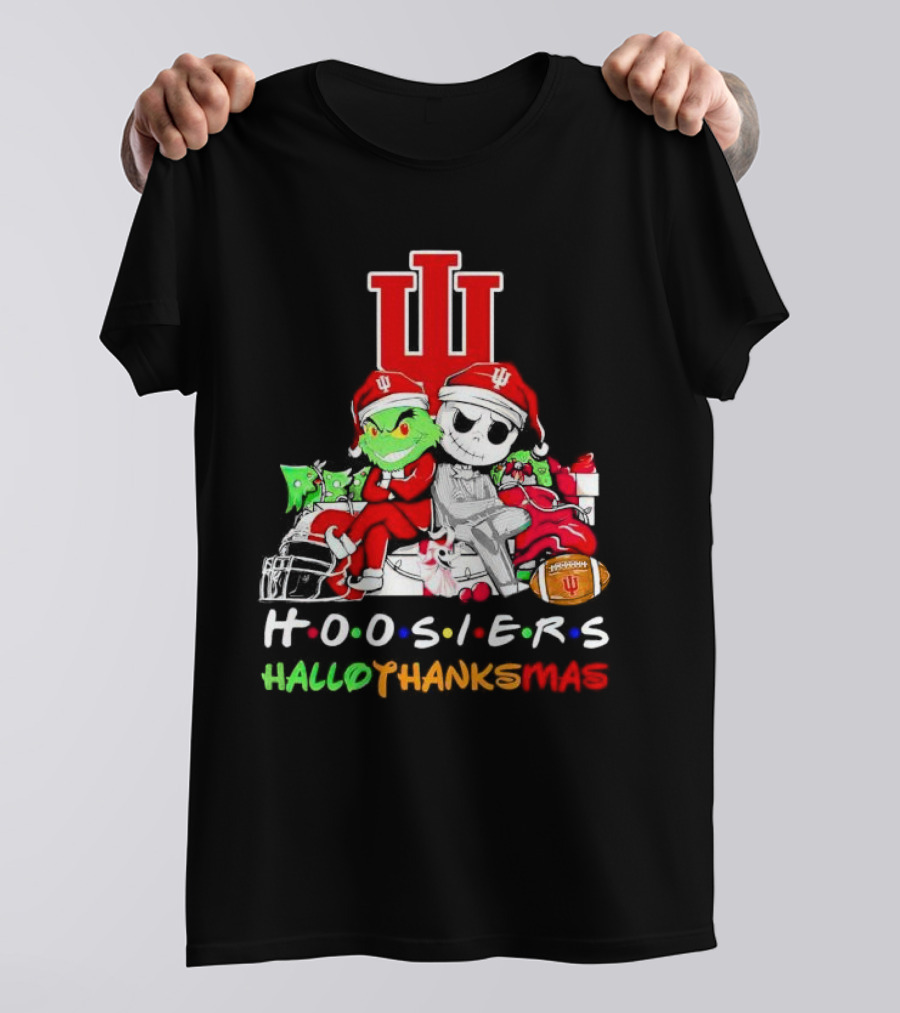 Hoosiers Grinch And Jack Skellington HalloThanksMas T-Shirt