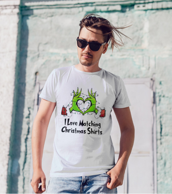 Grinch Hands Heart I Love Matching Christmas T-Shirt