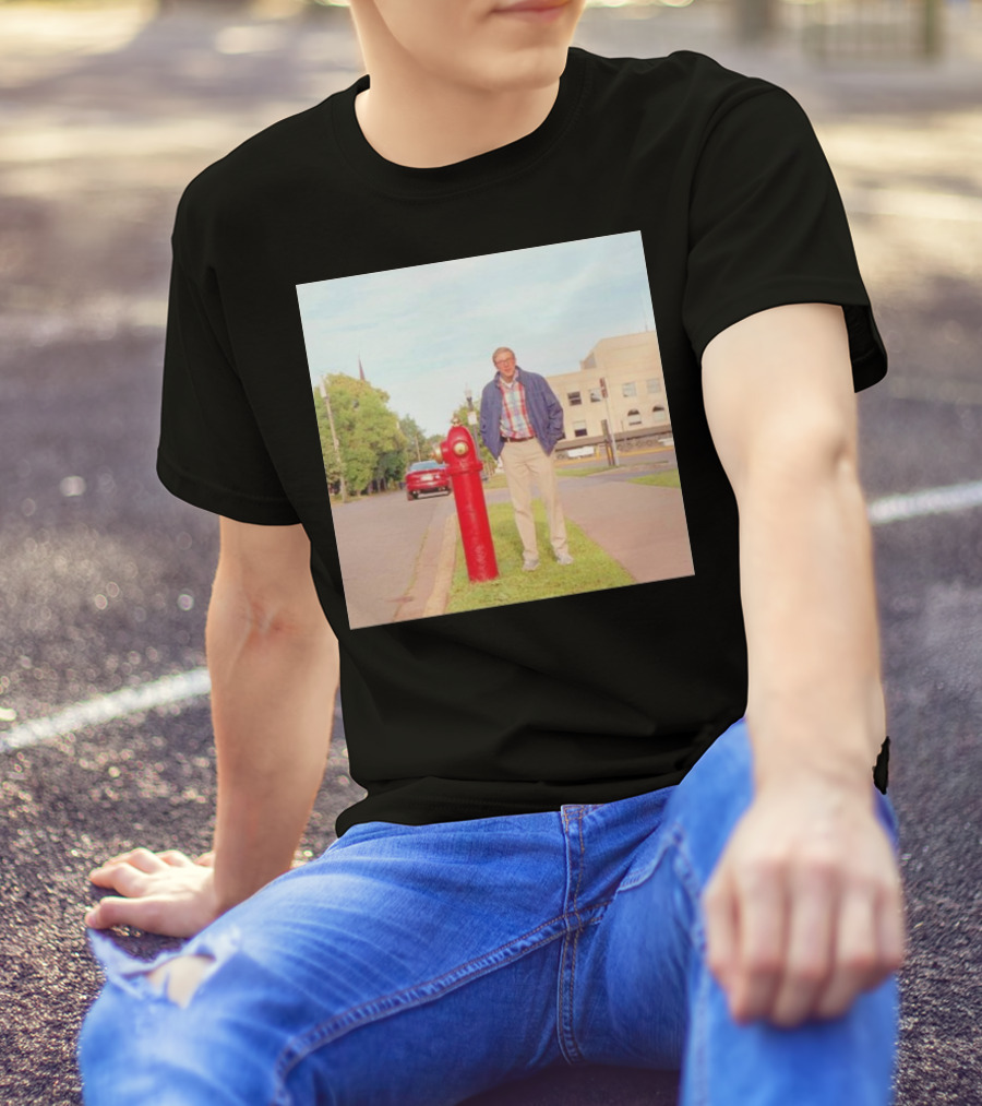 Joe Pera Next To Red Fire Hydrant On Street With Red Car In Background T-Shirt