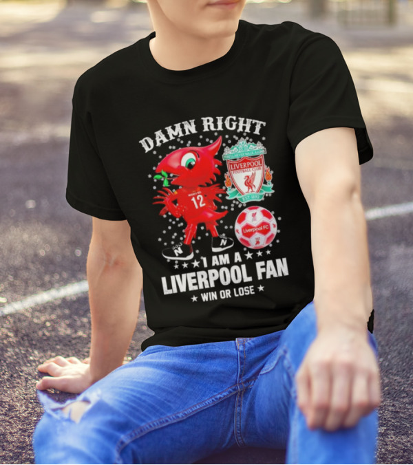 Damn Right I Am A Liverpool Fan Win Or Lose Mighty Red Snowflakes Liverpool FC Football Club Est 1892 T-Shirt