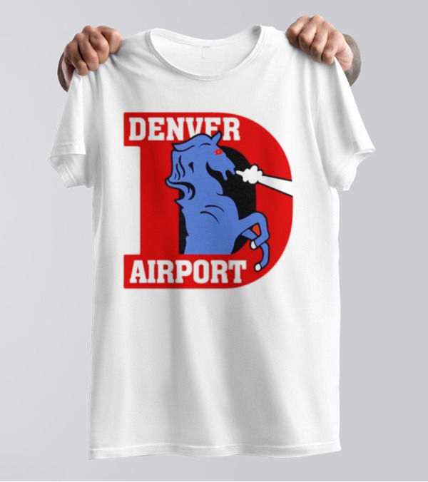 Denver Airport Blue Mustang Icon With Red Letter D T-Shirt