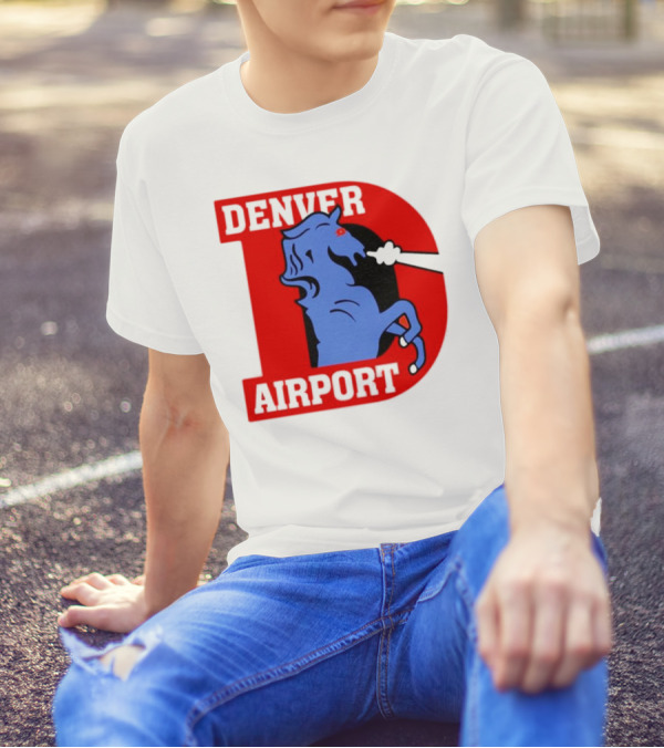 Denver Airport Blue Mustang Icon With Red Letter D T-Shirt
