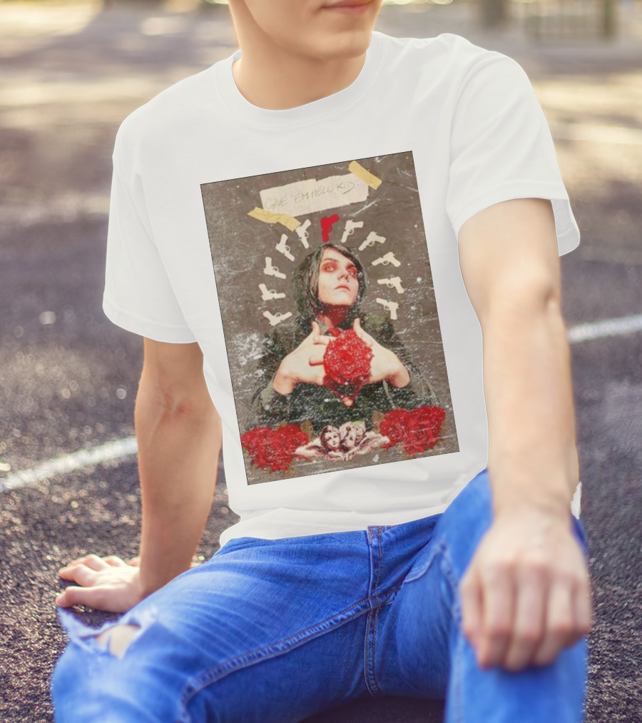 MCR Gerard Way Guns Angel Roses Give 'Em Hell Kid T-Shirt