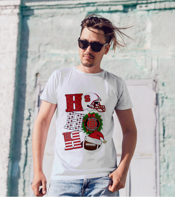 NC State Wolfpack University Christmas Football Helmet Text T-Shirt