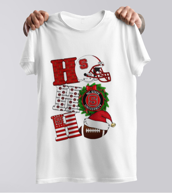 NC State Wolfpack University Christmas Football Helmet Text T-Shirt