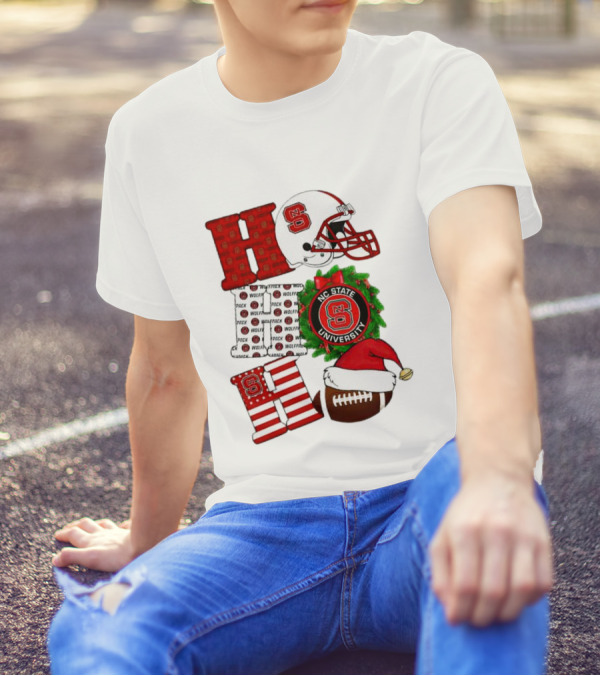 NC State Wolfpack University Christmas Football Helmet Text T-Shirt