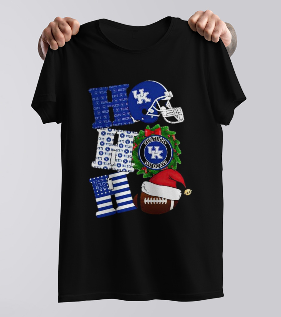 Kentucky Wildcats Ho Ho Ho Football Helmet Wreath Christmas T-Shirt