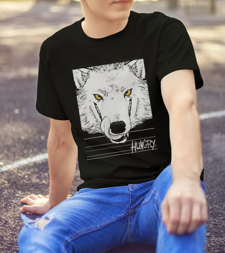 Hungry Wolf Illustration With Intense Expression T-Shirt