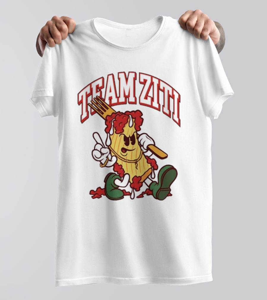 Team Ziti Pasta Character With Fork And Sauce T-Shirt