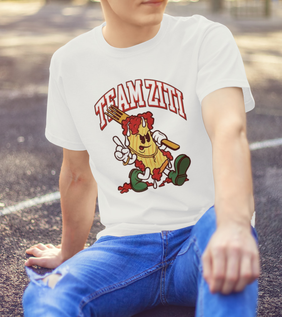 Team Ziti Pasta Character With Fork And Sauce T-Shirt