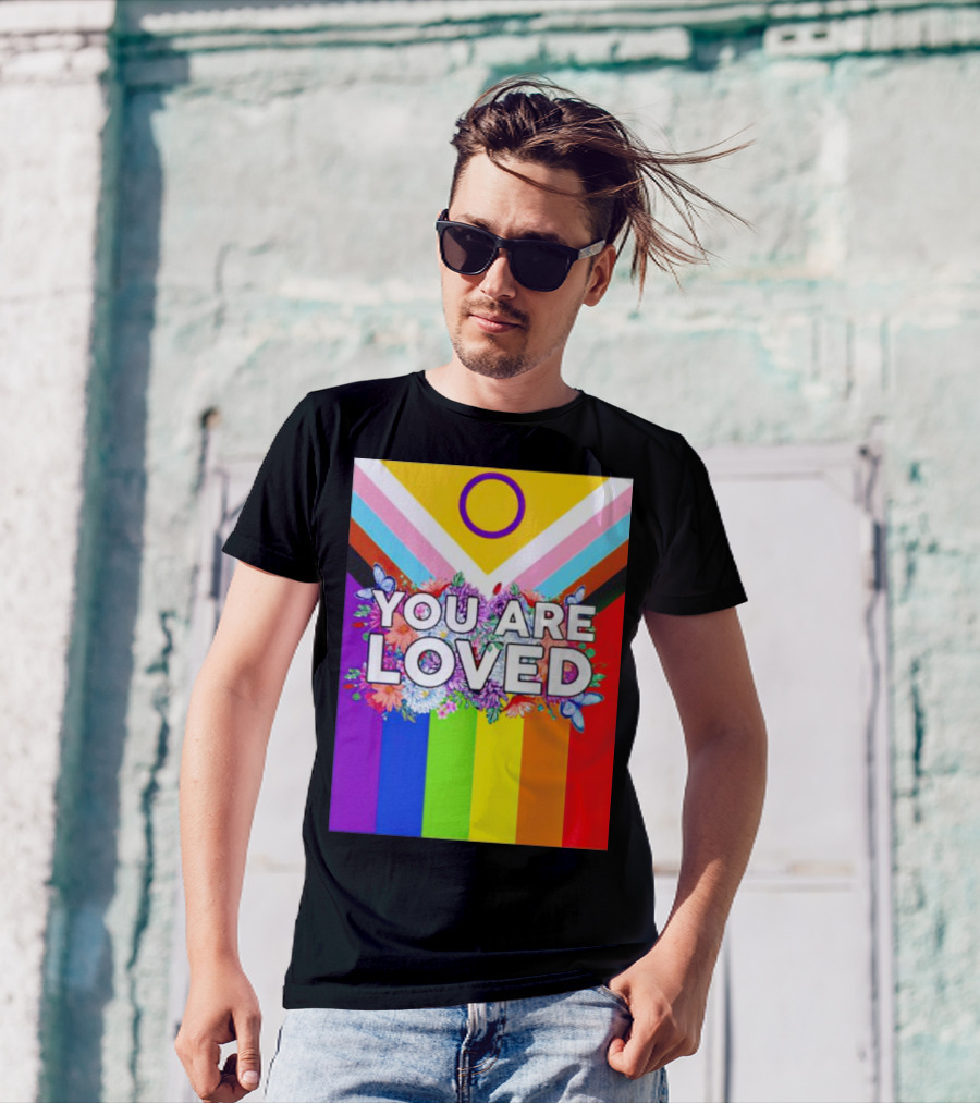 You Are Loved Pride Flag Flowers And Butterflies T-Shirt