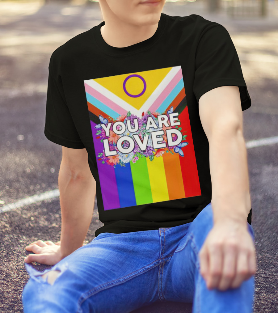 You Are Loved Pride Flag Flowers And Butterflies T-Shirt