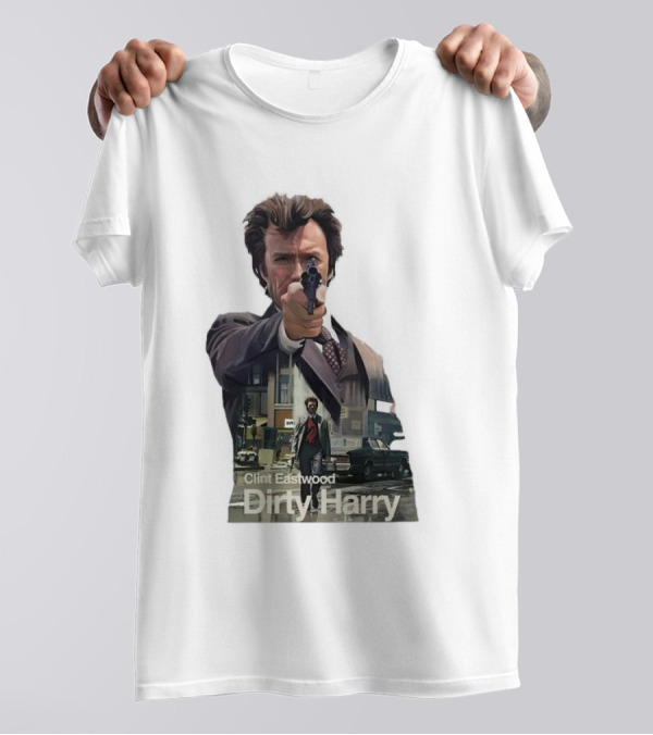 Clint Eastwood Dirty Harry Iconic Movie Scene With Gun And Urban Background T-Shirt