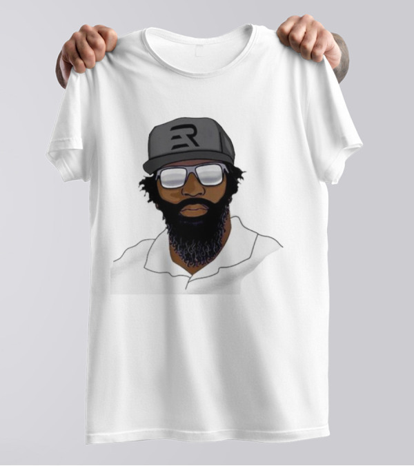 Geno Stone Wearing Ed Reed Illustration With ER Hat T-Shirt