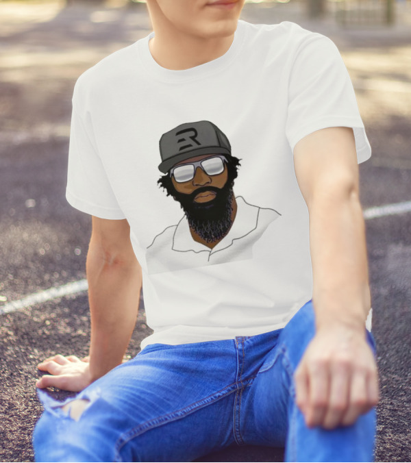 Geno Stone Wearing Ed Reed Illustration With ER Hat T-Shirt