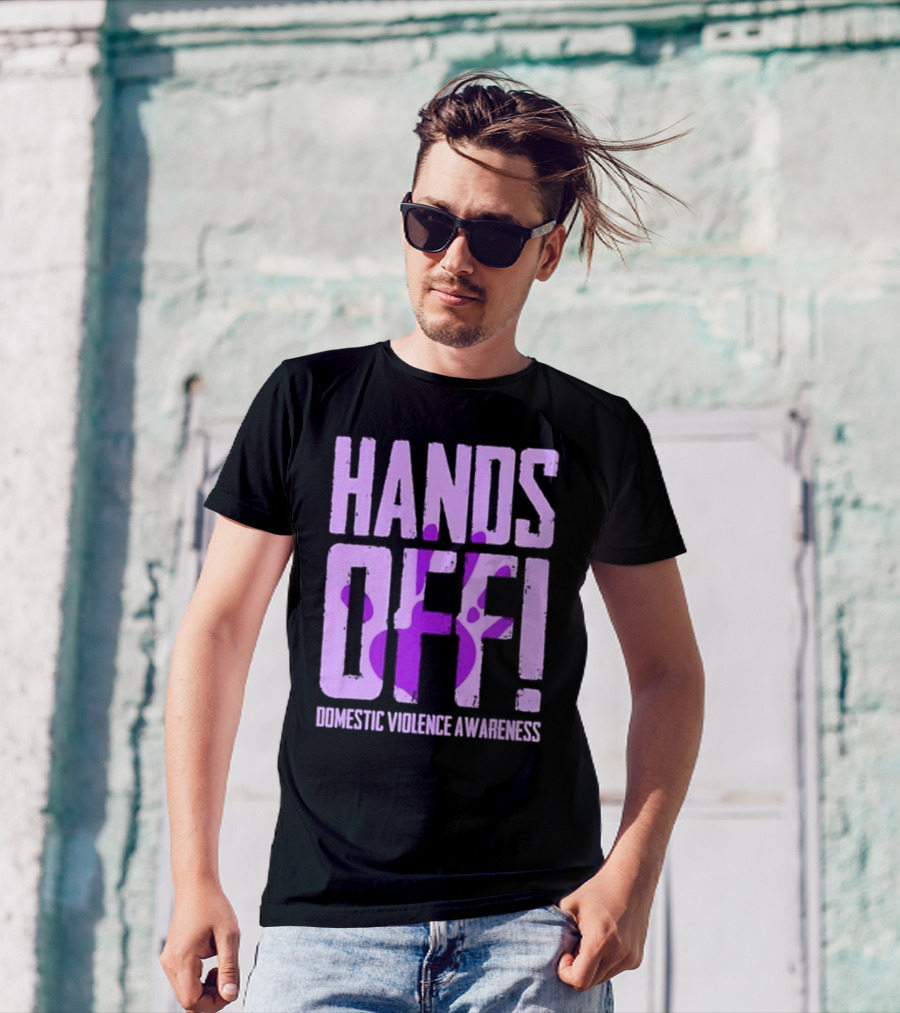 HANDS OFF DOMESTIC VIOLENCE AWARENESS PURPLE HANDPRINT T-Shirt