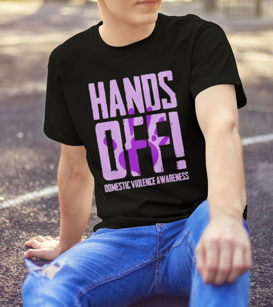 HANDS OFF DOMESTIC VIOLENCE AWARENESS PURPLE HANDPRINT T-Shirt