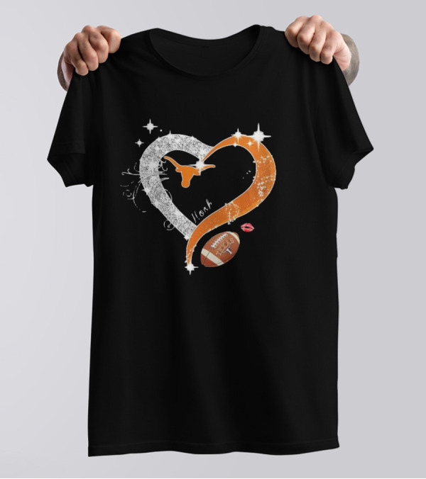 Hook ’em Texas Longhorns Sparkling Heart Football T-Shirt