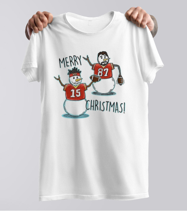 Merry Christmas Mahomes Snowman 15 And 87 Kansas City Football Chiefsmas T-Shirt