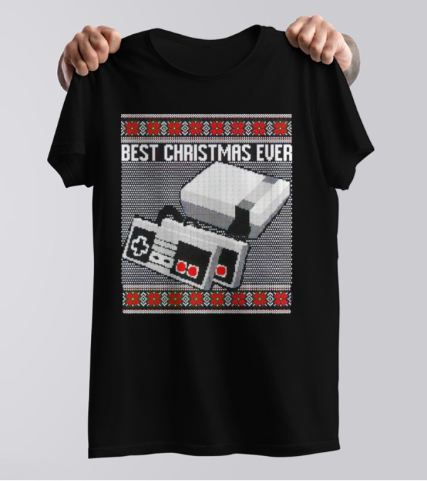 Nintendo NES Console Pixel Art Best Christmas Ever Retro Gaming Holiday T-Shirt