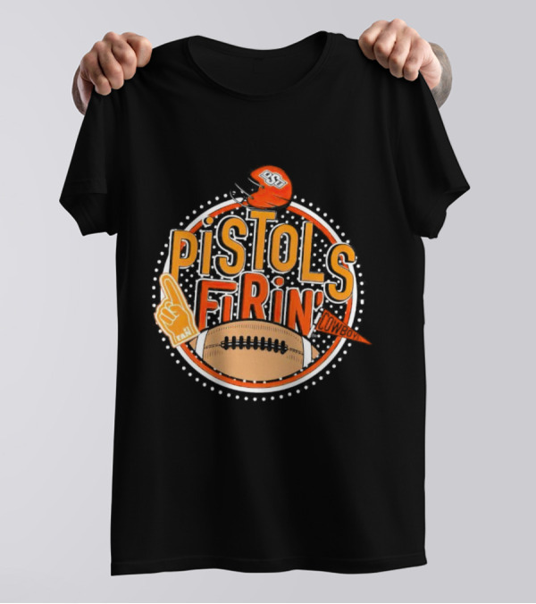 Pistols Firing OSU Cowboys Football Helmet And Foam Finger T-Shirt