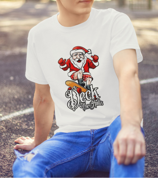 Skateboarding Santa Claus Deck The Halls Christmas Holiday Fun T-Shirt