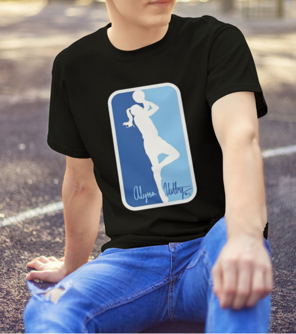 Alyssa Ustby #1 Basketball Silhouette Icon Blue Rectangle T-Shirt