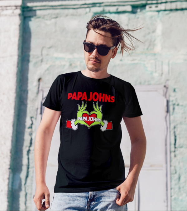 Papa Johns Grinch Hands Heart Christmas T-Shirt