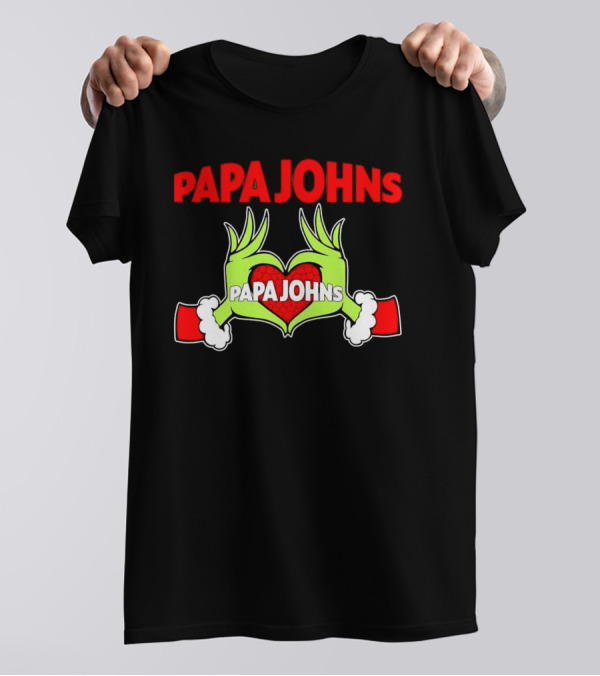 Papa Johns Grinch Hands Heart Christmas T-Shirt