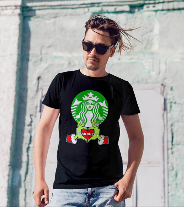 Grinch Hands Holding Heart Starbucks Christmas T-Shirt