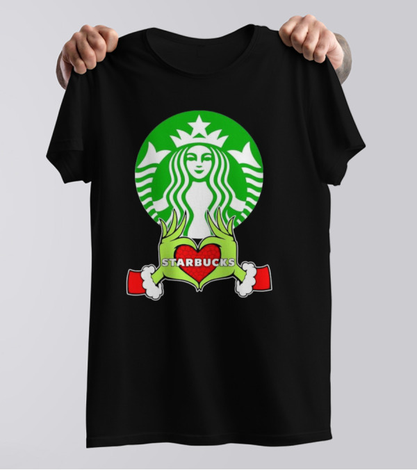 Grinch Hands Holding Heart Starbucks Christmas T-Shirt