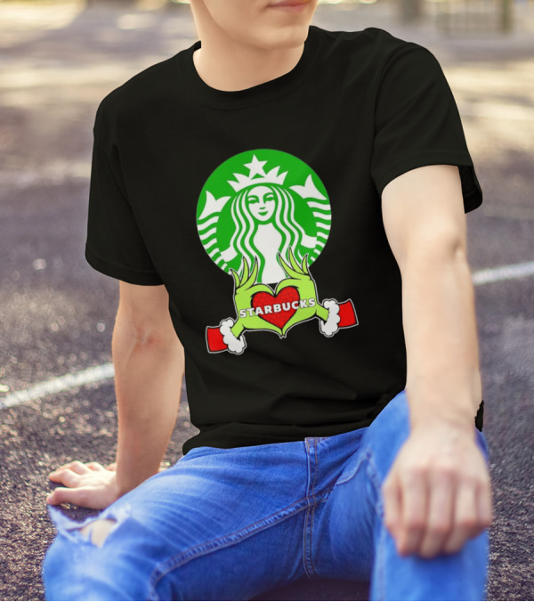 Grinch Hands Holding Heart Starbucks Christmas T-Shirt
