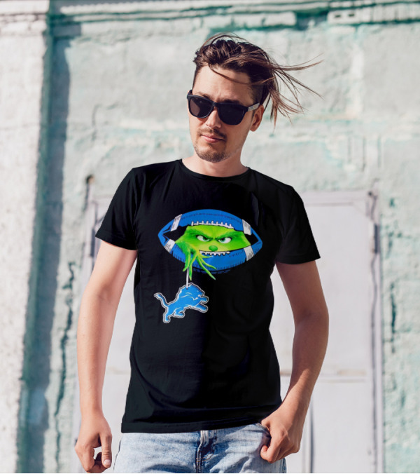 Grinch Sneak Peek Detroit Lions Christmas Football T-Shirt