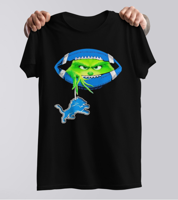 Grinch Sneak Peek Detroit Lions Christmas Football T-Shirt