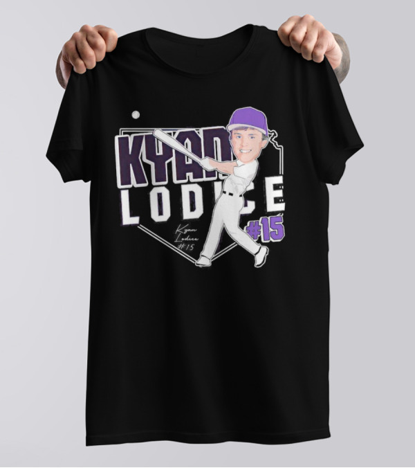 Kyan Lodice Caricature Signature Baseball #15 Purple Cap T-Shirt